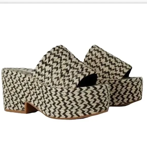 Zara Yute Mia Platform Slide Sandals Black and Beige New - Picture 1 of 13